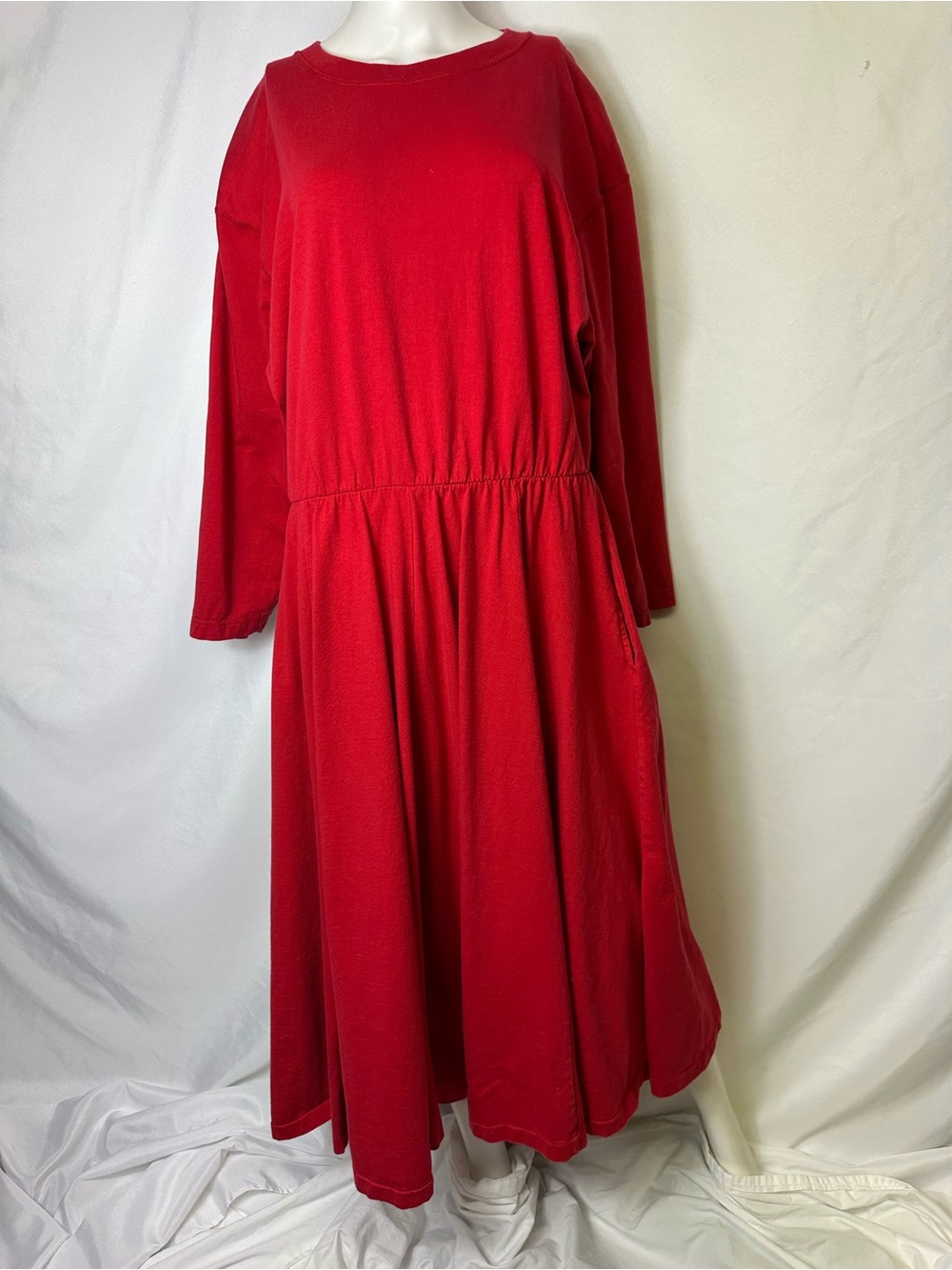 Nordstrom Red Long Sleeve Gathered-Waist Midi Dress